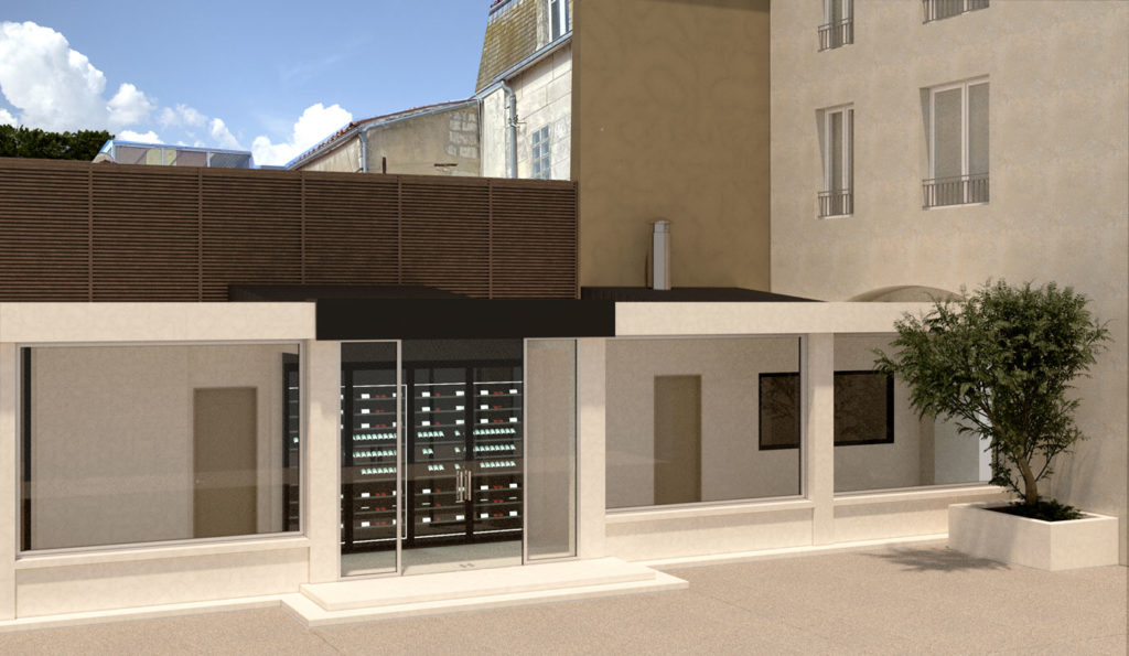 Vue perspective sur cour intérieure pour la création du restaurant Arco rue du minage